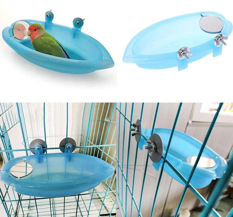 Litewoo Bird Bathtub with Mirror Toy Shower Tub Bathtub Cleaning Tool Plastic Durable Adorable Odorless for Small Parrot Parakeet Cockatiel Conure Lovebird Finch Budgie Canary Cage Accessories (A) - Image 3